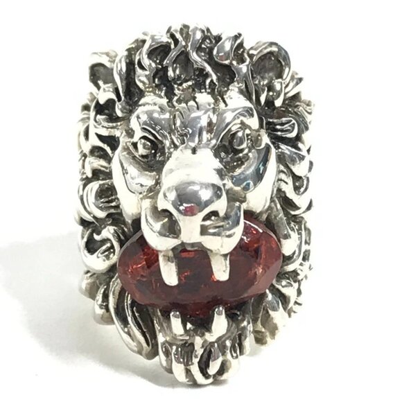 GUCCI Lion Animal Lion Head with Redstone Accessories Ring SV925 Silver/Red - Picture 1 of 15